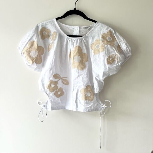 NWT Madewell Embroidered Poplin Puff-Sleeve Cutout Crop Top Eyelet White Floral - Picture 6 of 9